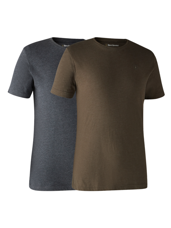 T-Shirts & Poloshirts - Deerhunter - Basic 2-pack T-Shirt -Brown Leaf Melange