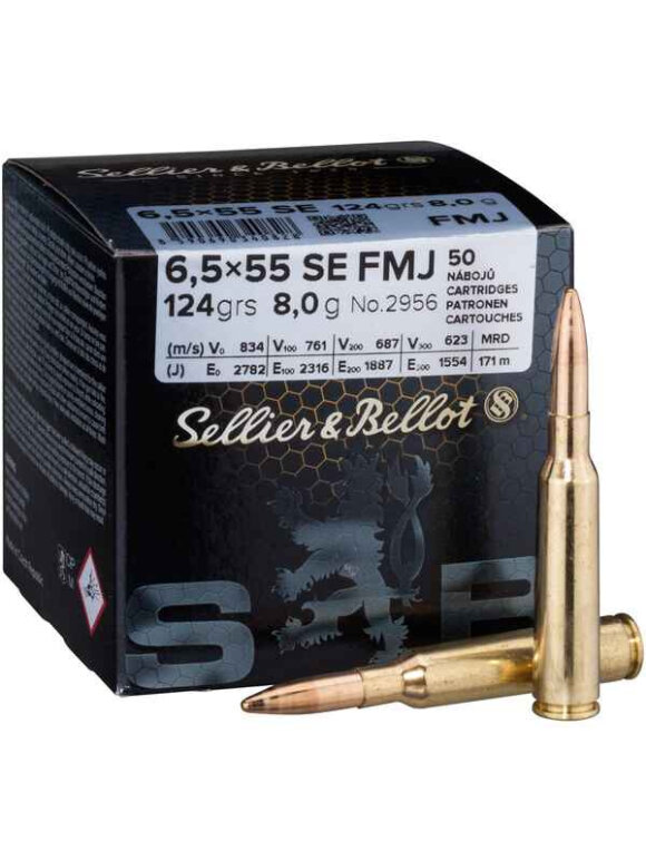 Trænings ammunition - Sellier & Bellot - S&B FMJ 6,5x55 SE 8,0g